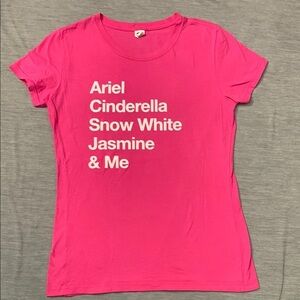 Disney Princess Pink White Graphic Tee Ariel
Cinderella Snow White Jasmine & Me